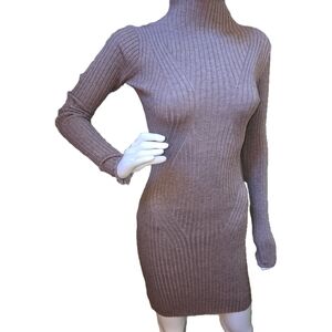 Lulu's Taupe Ribbed Knit Long Sleeve Dress